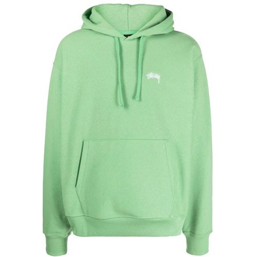 Mens Stussy Logo Hoodie Embroidered in Lime Green UK Outlet at SEIKK